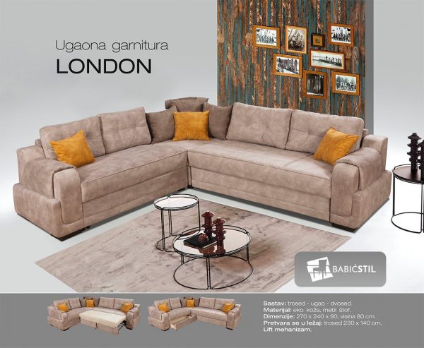 LONDON UGAONA GARNITURA  fiksna--- razvlačenje